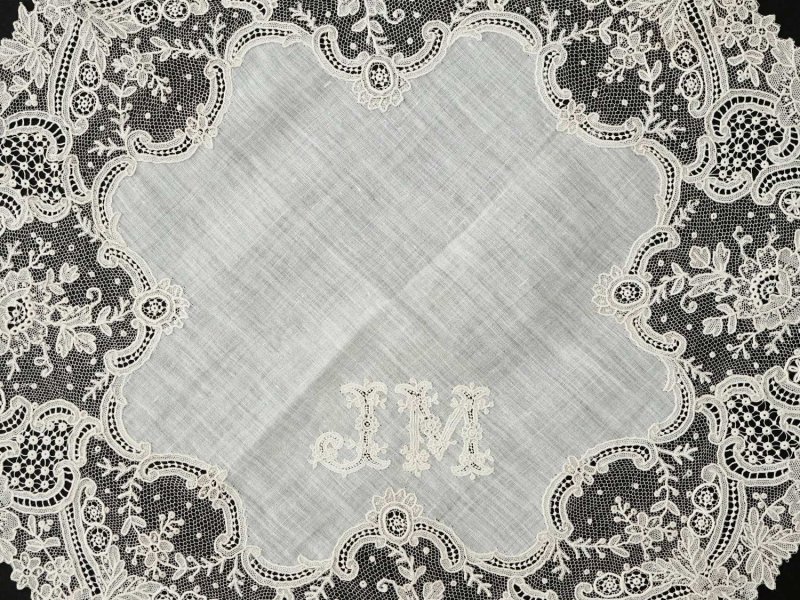 画像7: アンティーク ポワンドガーズ  結婚式のハンカチ 【JM】イニシャル刺繍入り【ポワン・ド・ガーズ】 