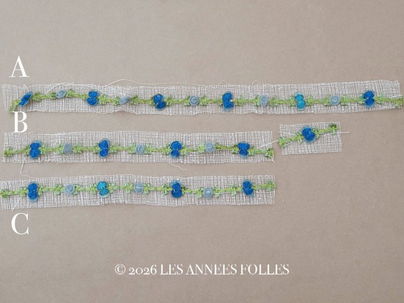 画像2: アンティーク シルク製 薔薇のロココトリム ブルーグレイ＆コバルトブルー ロココリボン 