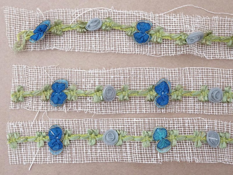 画像3: アンティーク シルク製 薔薇のロココトリム ブルーグレイ＆コバルトブルー ロココリボン 