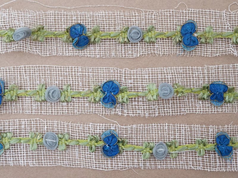 画像4: アンティーク シルク製 薔薇のロココトリム ブルーグレイ＆コバルトブルー ロココリボン 