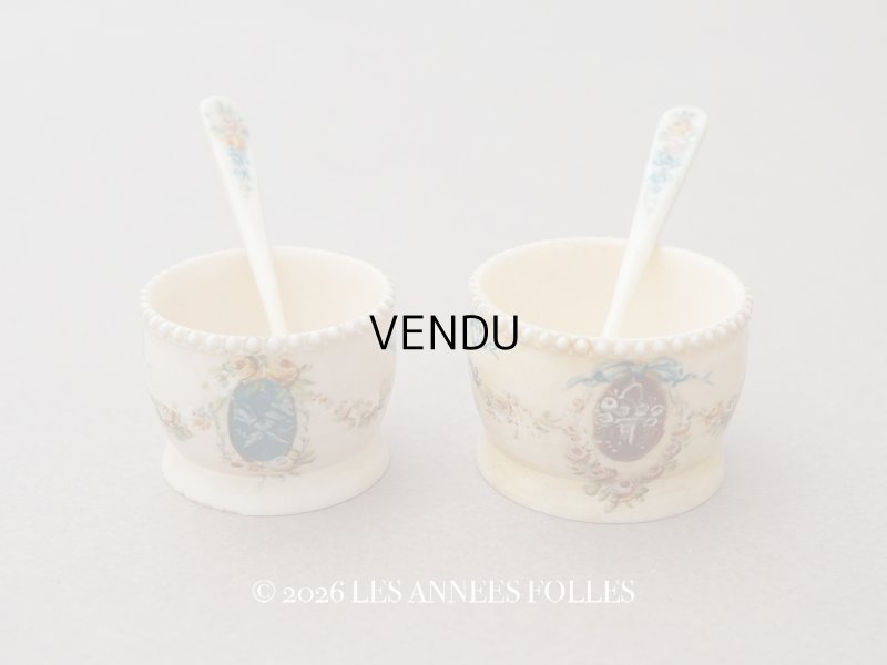 画像1: ＊蚤の市＊アンティーク キャビア用 小さなポット＆スプーンのセット