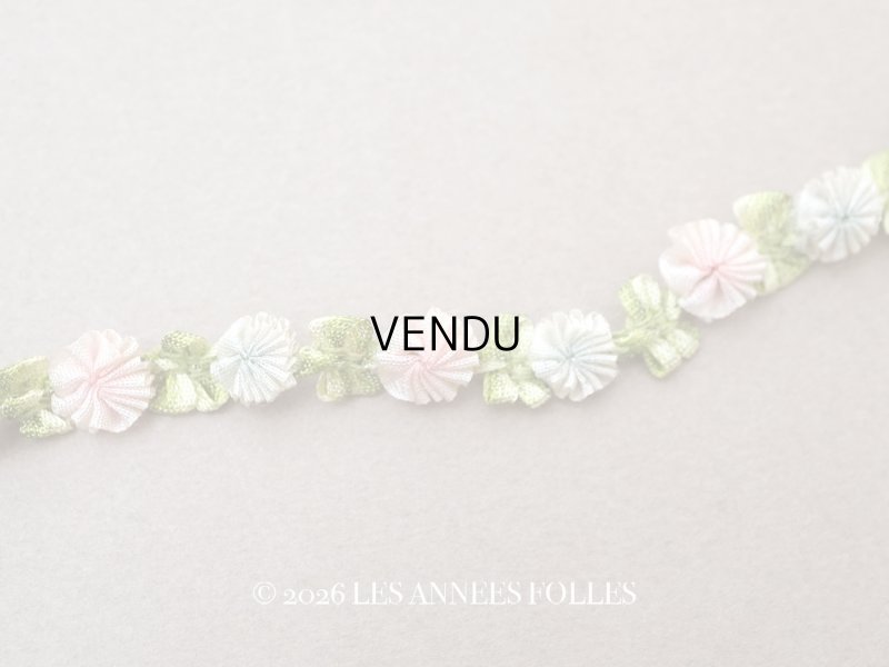 画像1: 【セール対象外】【クーポン対象外】アンティーク シルク製 薔薇のロココトリム パウダーピンク＆パウダーブルー ロココリボン 60cm