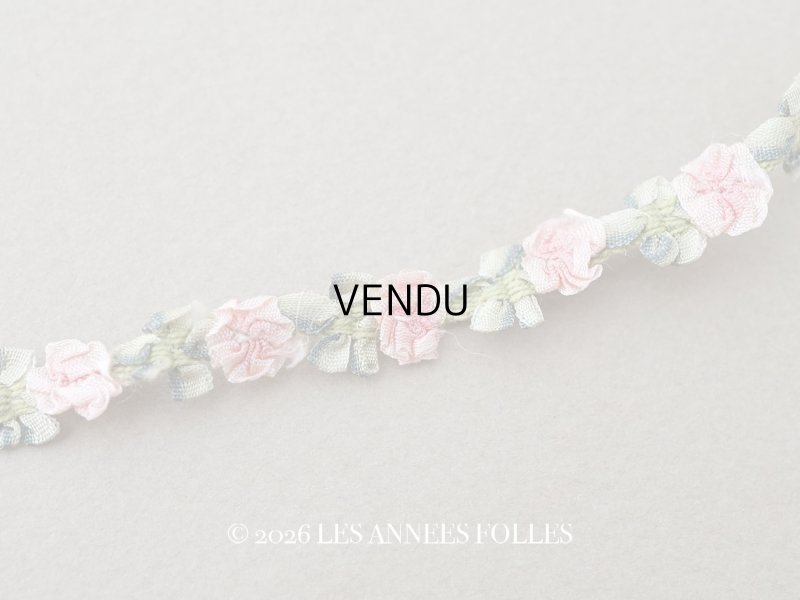 画像1: アンティーク シルク製 薔薇のロココトリム ピンク ロココリボン 28cm