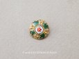 画像1: アンティーク エナメルボタン 薔薇 ハンドペイント グリーン & ゴールドレリーフ 13mm (1)
