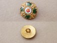 画像2: アンティーク エナメルボタン 薔薇 ハンドペイント グリーン & ゴールドレリーフ 13mm (2)