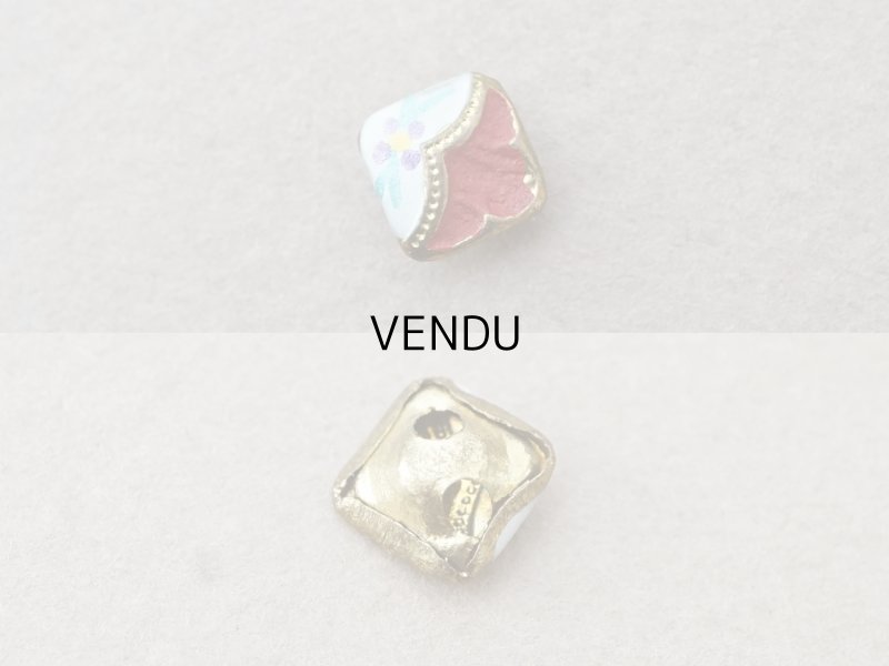 画像2: アンティーク 極小 エナメルボタン 花模様 7mm ボルドー