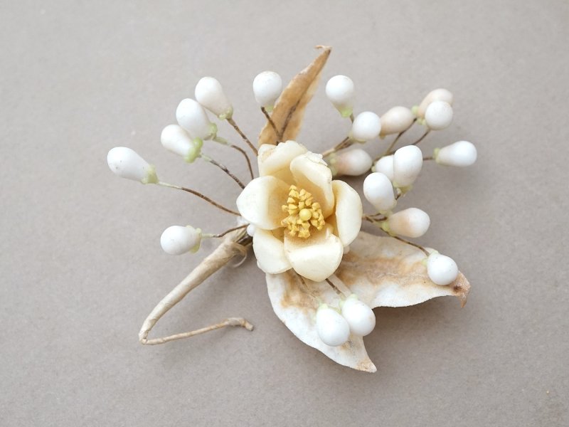 画像7: 1900年頃 アンティーク ワックスフラワー 薔薇のティアラ＆ブートニア ウェディング 結婚式