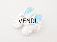 ＊蚤の市＊1900年頃 アンティーク 淡いブルー＆オフホワイトのツイード生地 ベビーシューズ  