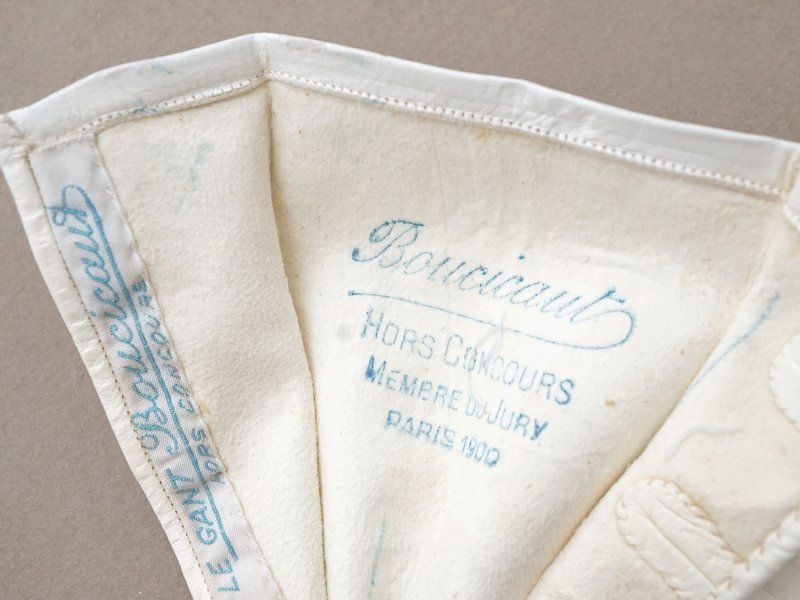 画像9: 未使用 1900年頃 アンティーク  本革製 極細 結婚式のグローブ ボンマルシェ百貨店 オフホワイト レザー 手袋 - AU BON MARCHE -