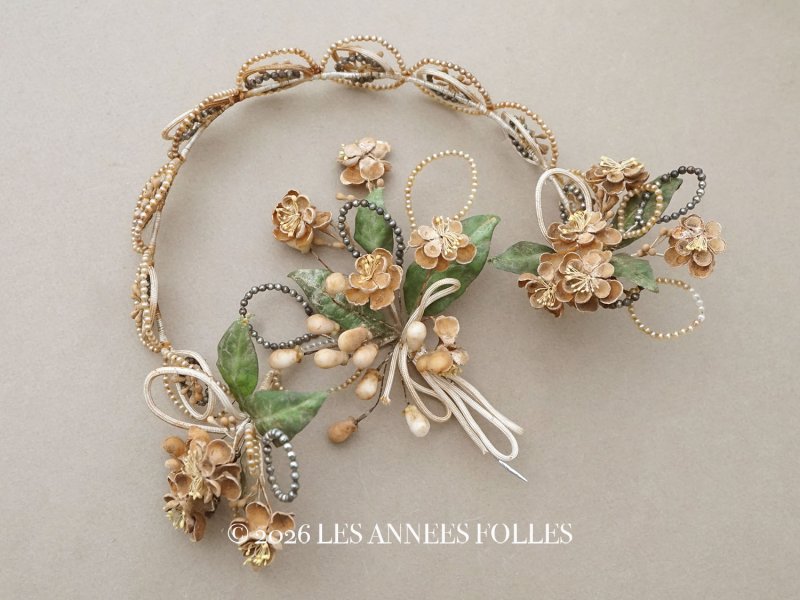 画像1: ＊蚤の市＊アンティーク パールとワックスフラワーのティアラ & ブローチのセット ウェディング 