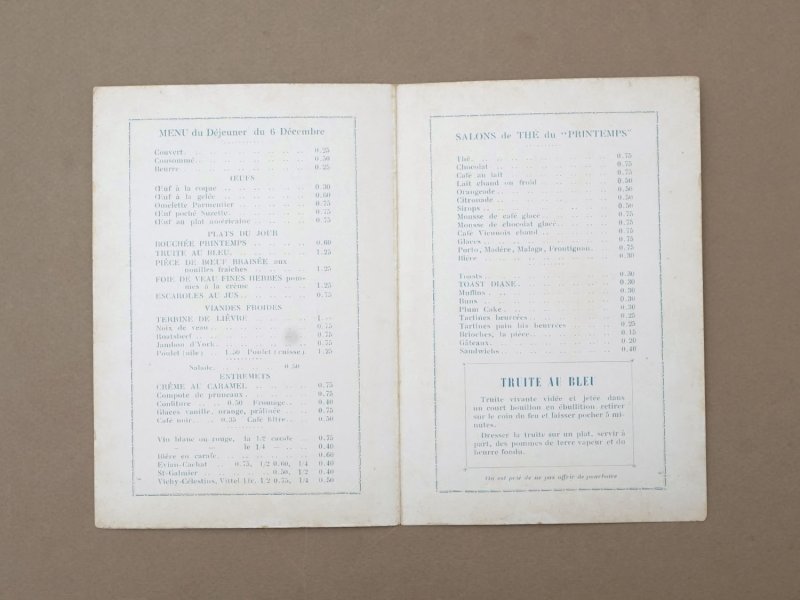画像3: アンティーク プランタン百貨店 ティーサロンのメニュー  SALON DE THE DU "PRINTEMPS"- AU PRINTEMPS -
