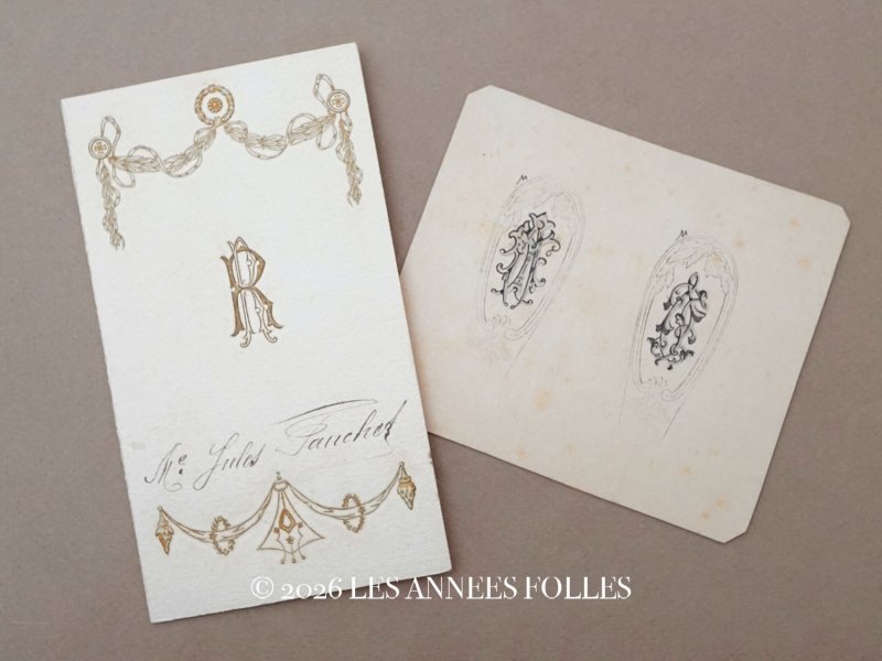 画像1: ＊蚤の市＊アンティーク メニューカード＆モノグラムのデザイン画