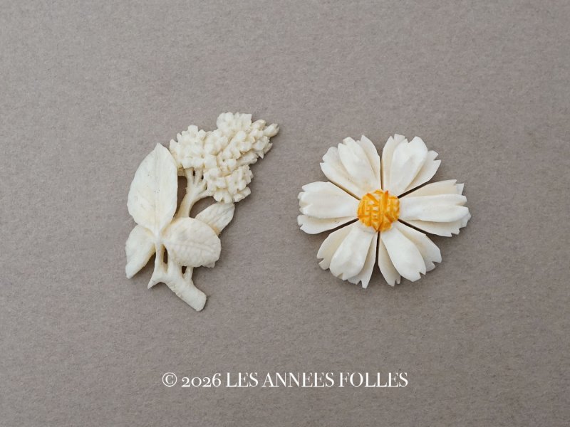 画像1: ＊蚤の市セット＊アンティーク 手彫り 花のモチーフ 2点セット イボワリヌ