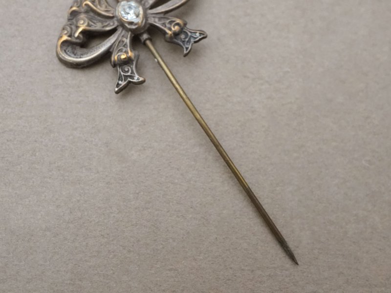 画像3: 1900年頃 アンティーク エパングル リボン グラスストーン付