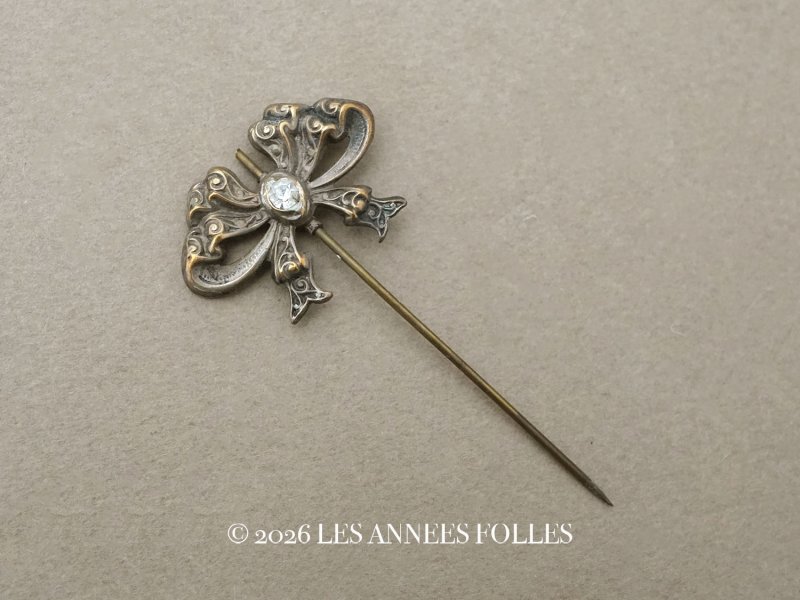 画像1: 1900年頃 アンティーク エパングル リボン グラスストーン付