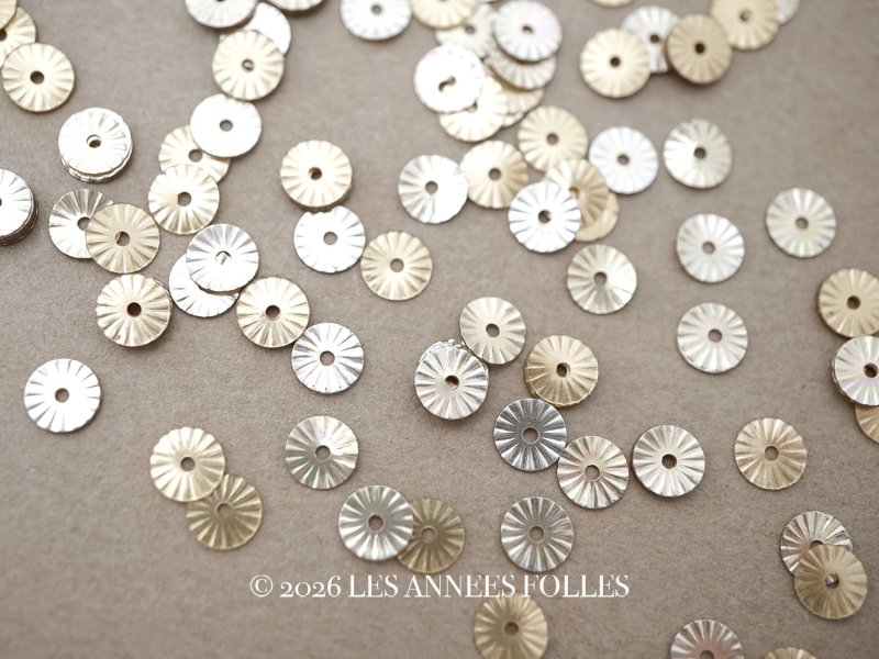 画像1: アンティーク ゼラチン製  スパンコール ソレイユ 5mm シルバー&シャンパンゴールド 約400ピースのセット ダブルフェイス 