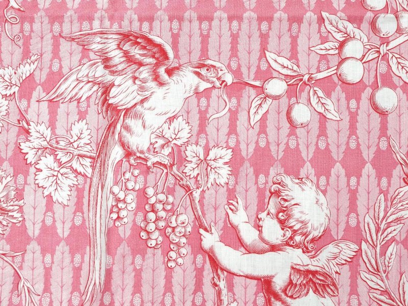 画像13: 未使用 1900年頃 アンティーク 天使＆栗鼠＆蝶々 コットン製ファブリック  200×78cm