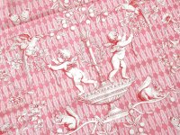 未使用 1900年頃 アンティーク 天使＆栗鼠＆蝶々 コットン製ファブリック  200×78cm
