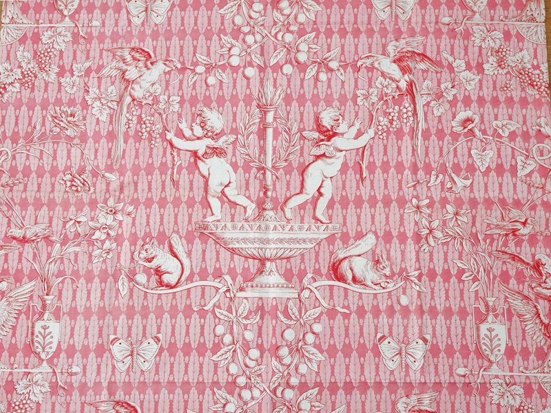 画像5: 未使用 1900年頃 アンティーク 天使＆栗鼠＆蝶々 コットン製ファブリック  200×78cm