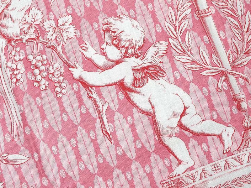 画像10: 未使用 1900年頃 アンティーク 天使＆栗鼠＆蝶々 コットン製ファブリック  200×78cm