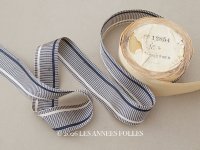 ＊蚤の市＊アンティーク ブルー＆オフホワイトの格子柄 ジャガード織 リボン 4.3m 3cm幅