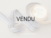 ＊蚤の市＊アンティーク ブルー＆オフホワイトの格子柄 ジャガード織 リボン 4.3m 3cm幅