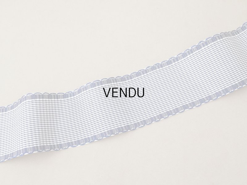 画像4: ＊蚤の市＊アンティーク 幅広 ピコットリボン 5.6m ブルー＆オフホワイト 格子柄  7cm幅 PON 217 N 16