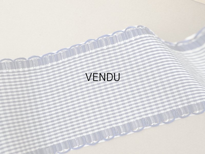 画像2: ＊蚤の市＊アンティーク 幅広 ピコットリボン 5.6m ブルー＆オフホワイト 格子柄  7cm幅 PON 217 N 16