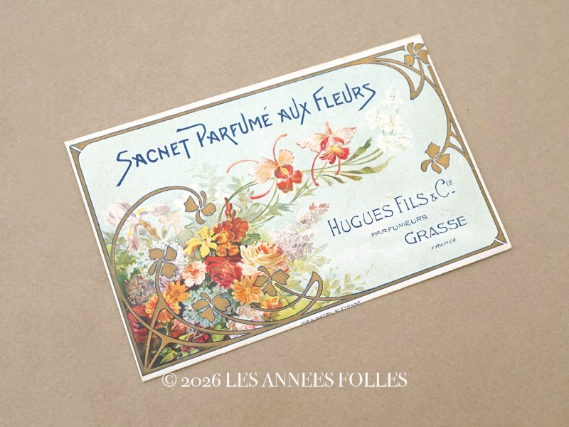 画像1: アンティーク パウダーサシェの紙袋 SACHET PARFUME AUX FLEURS - HUGUES FILS & CIE -