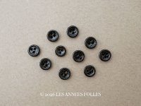 アンティーク 極小 6mm ガラスボタン 10ピースのセット黒 ドール用 
