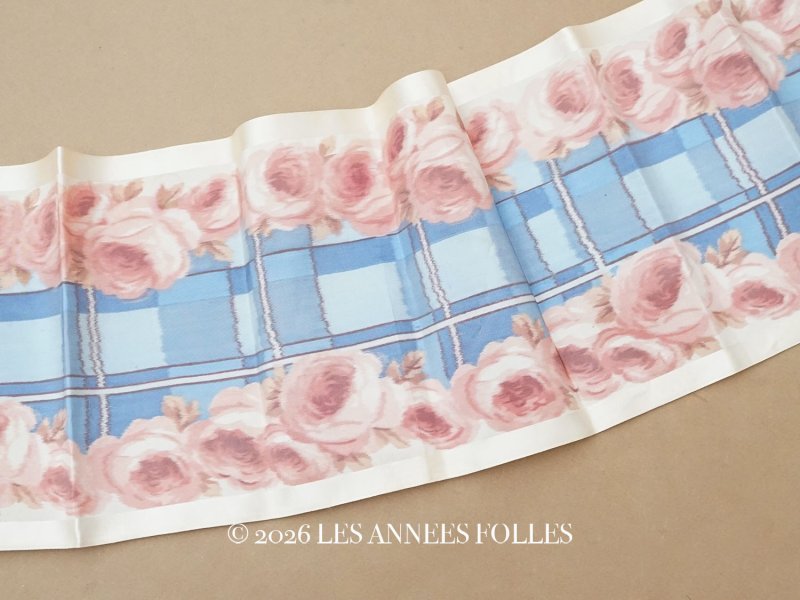画像1:  アンティーク シルク製  幅広リボン ほぐし織り 薔薇模様 幅19.4cm