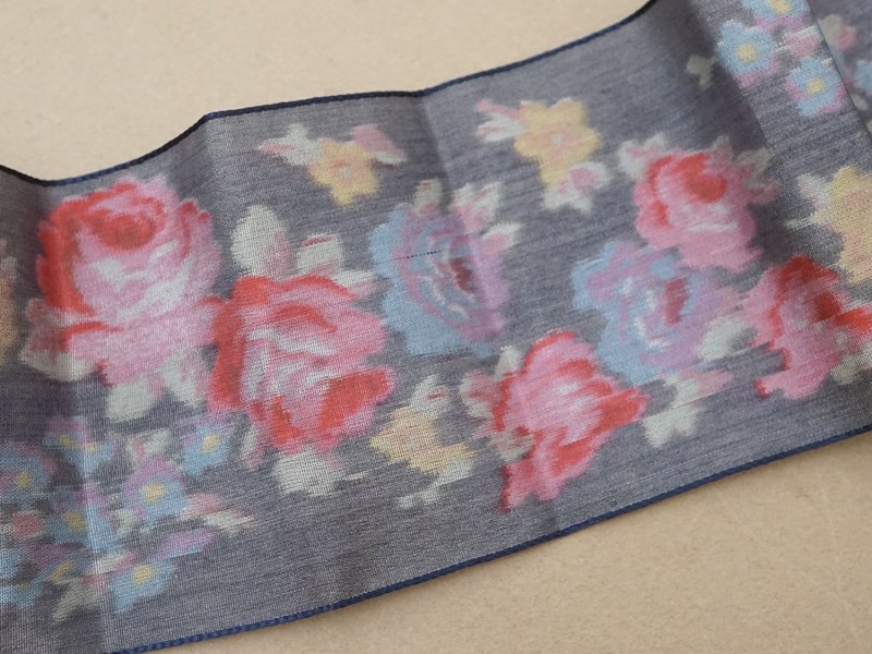 画像2: アンティーク シルクリボン ほぐし織り 薔薇＆勿忘草 1m 7.4cm幅