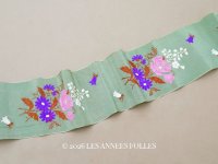 ＊蚤の市＊19世紀 アンティーク シルク製  花束の刺繍入り 幅広リボン 鈴蘭 1.9m