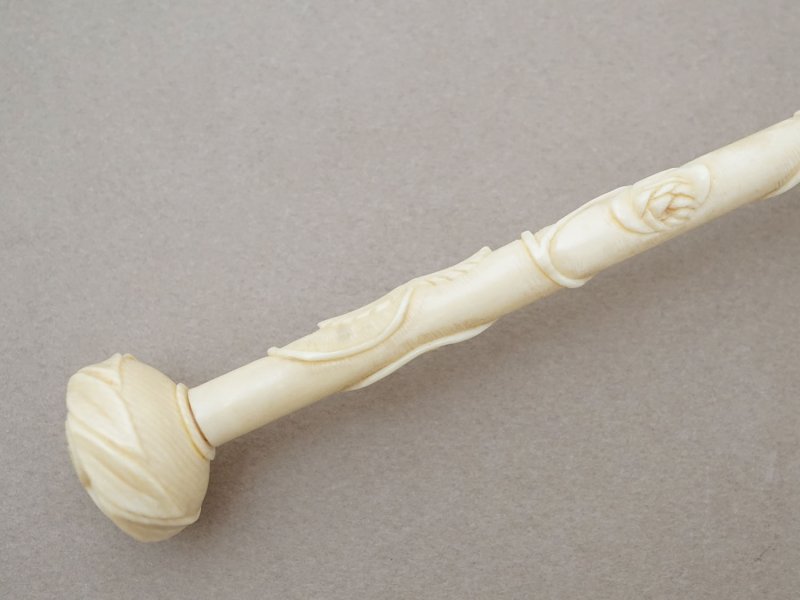 画像14: 19世紀末 アンティーク 日傘 パラソル 薔薇の彫刻i&モノグラム入り シルク製 キャメルベージュ 