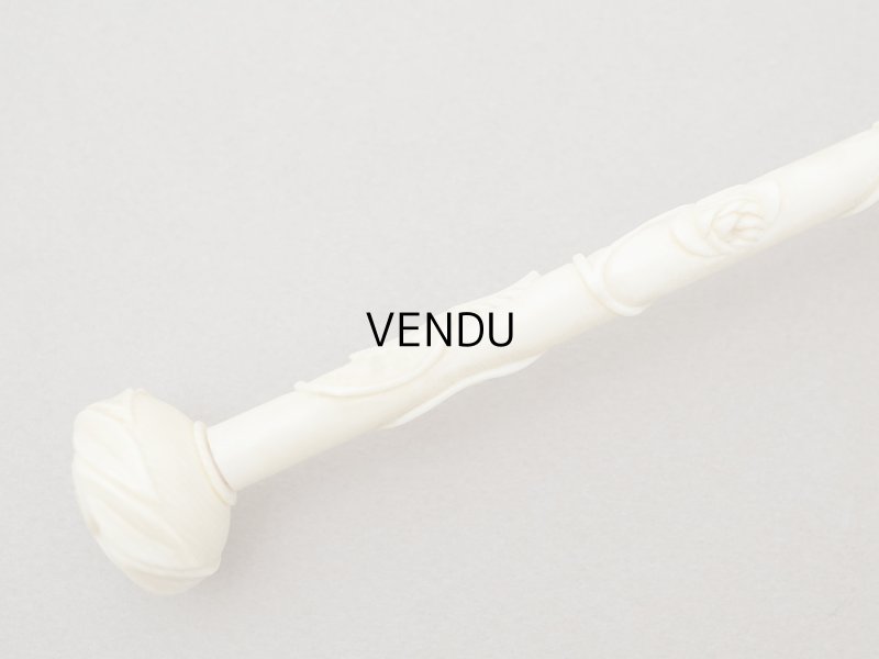 画像14: 19世紀末 アンティーク 日傘 パラソル 薔薇の彫刻i&モノグラム入り シルク製 キャメルベージュ 