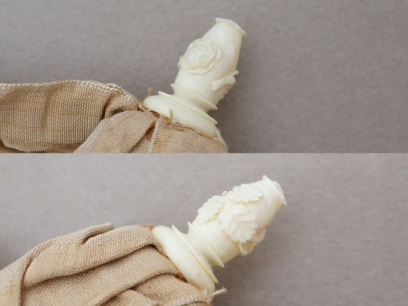 画像11: 19世紀末 アンティーク 日傘 パラソル 薔薇の彫刻i&モノグラム入り シルク製 キャメルベージュ 