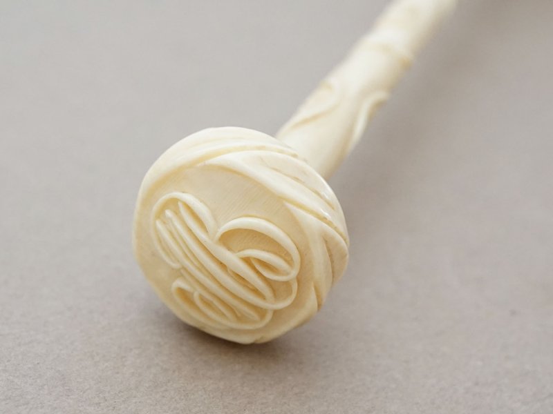 画像16: 19世紀末 アンティーク 日傘 パラソル 薔薇の彫刻i&モノグラム入り シルク製 キャメルベージュ 