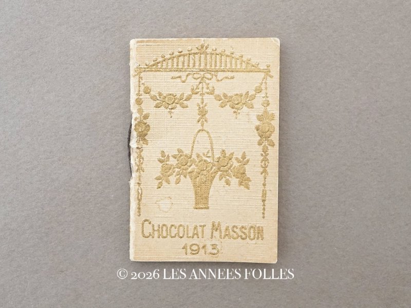 画像1: 1913年 アンティーク ローズパニエ＆薔薇のガーランド 小さなカレンダーのカルネ  - CHOCOLAT MASSON -