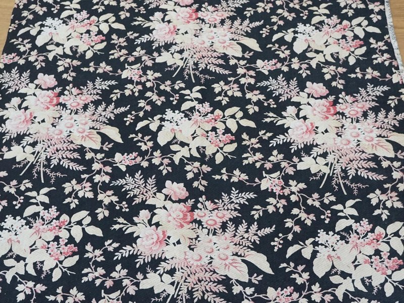 画像16: 19世紀末 アンティーク ナポレオン3世時代 コットン ファブリック 花模様  205 × 80cm
