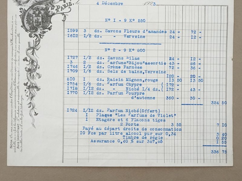 画像4: 1923年 アンティーク パフュームリー VIOLET の請求書  天使＆女王蜂 - VIOLET PARIS -