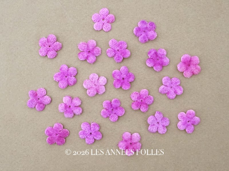 画像1: アンティーク ベルベットの布花 ピンクパープル 20ピースのセット 15mm