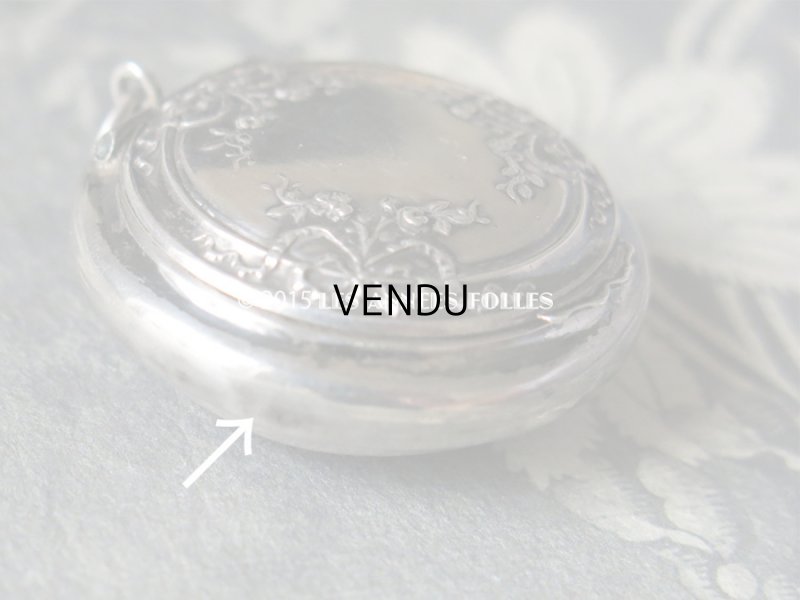 画像7: アンティーク パウダーケース リボンと薔薇のガーランド シルバー製