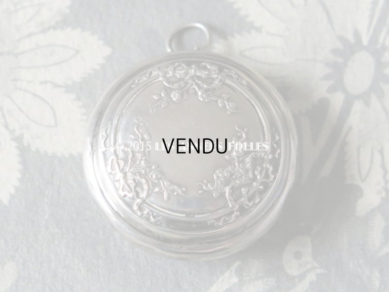 画像4: アンティーク パウダーケース リボンと薔薇のガーランド シルバー製