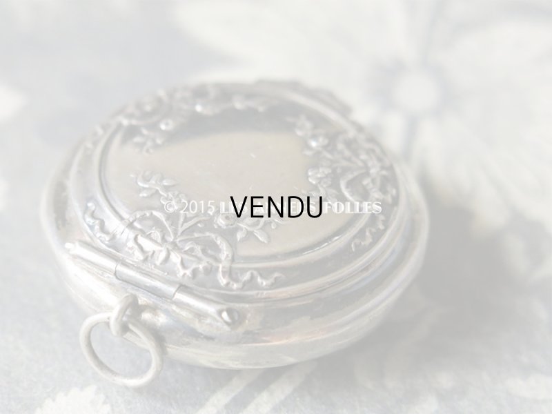 画像5: アンティーク パウダーケース リボンと薔薇のガーランド シルバー製