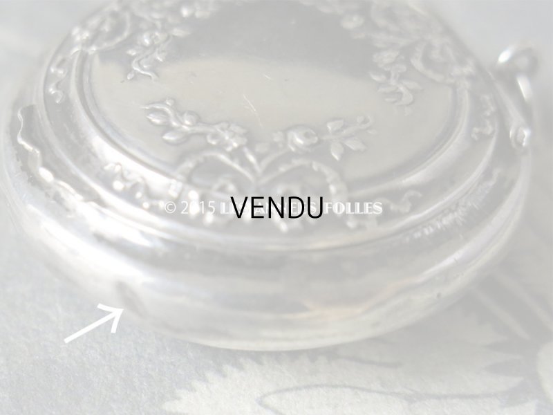 画像6: アンティーク パウダーケース リボンと薔薇のガーランド シルバー製