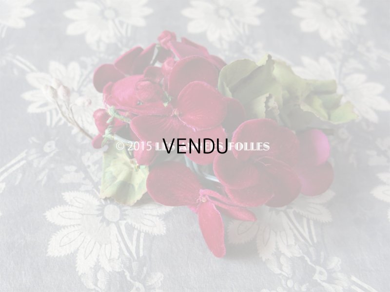 画像2: アンティーク コサージュ ベルベット製 ガーネット色の花