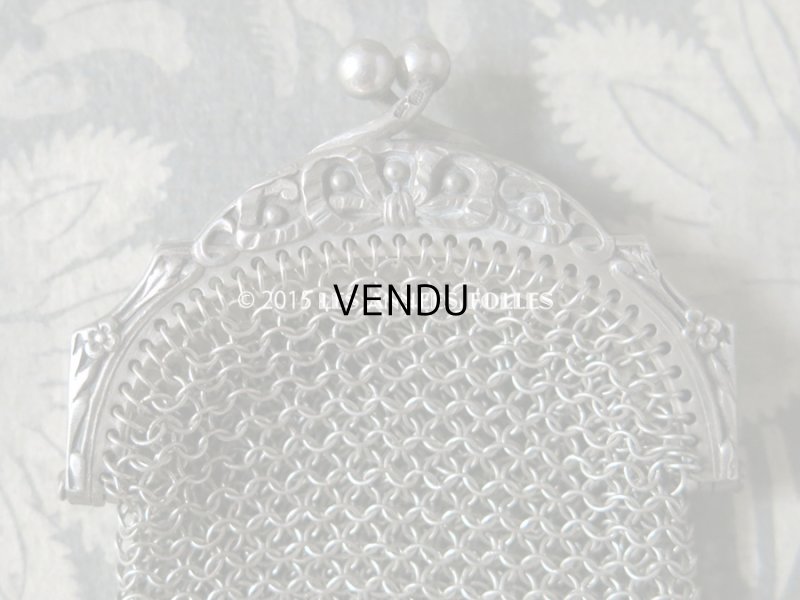 画像5: 1900年代 アンティーク シルバー製 リボン模様 メタルメッシュ コインケース 仕切り付