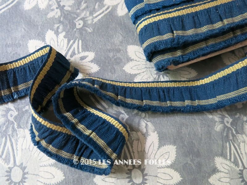 画像1: 19世紀末 アンティーク ジャガード織 フリルリボン リネン製