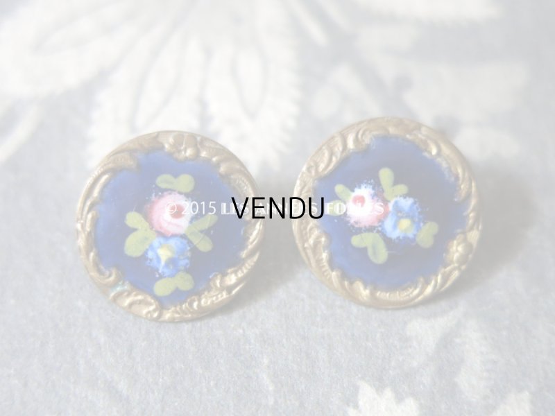 画像4: アンティーク エナメル ボタン 薔薇 ハンドペイント ゴールドレリーフ 