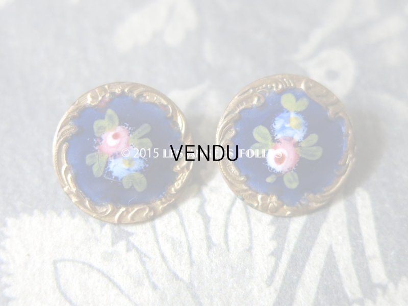 画像5: アンティーク エナメル ボタン 薔薇 ハンドペイント ゴールドレリーフ 